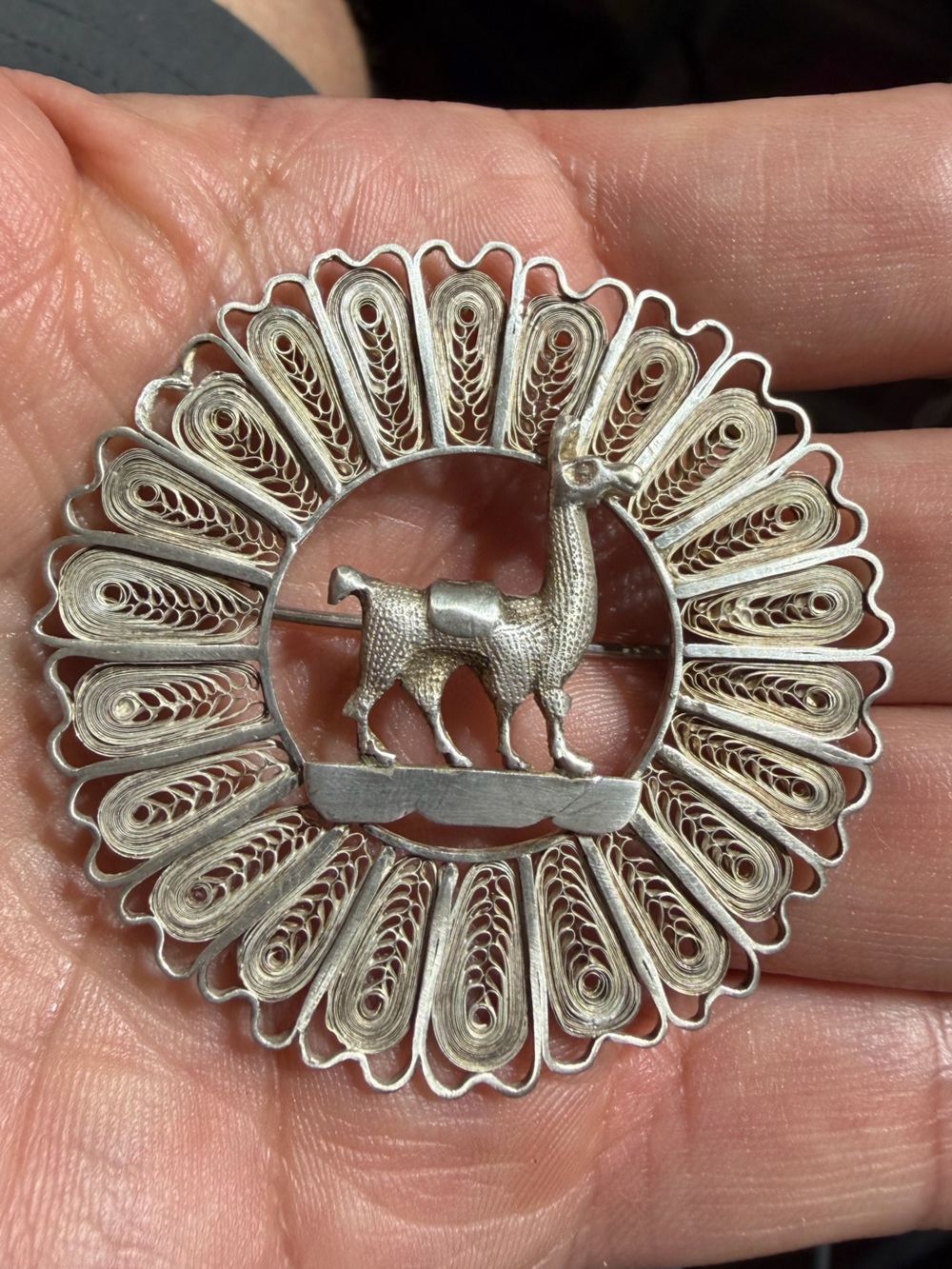 Vintage 925 Sterling Silver Filigree Llama Brooch